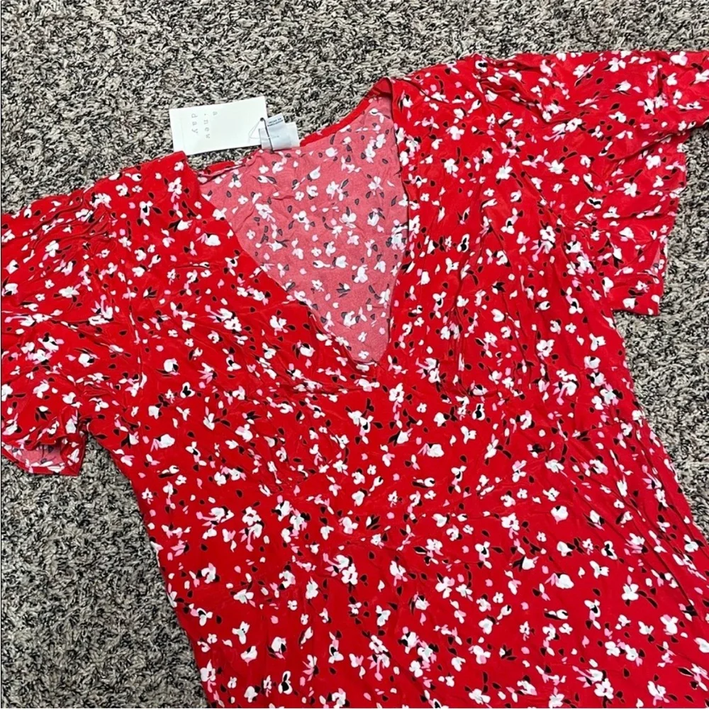 A New Day Flutter Sleeve V Neck Floral Blossom Red Maxi Dress Var Sizes | NWT - Picture 3 of 7